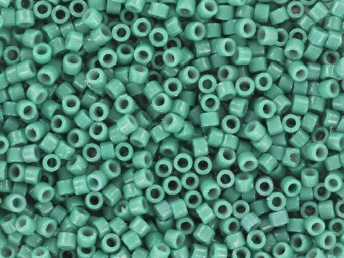 Miyuki Delica beads duracoat opaque dyed eucalyptus, 5g 11/0 color DB 2131, cylindrical beads, Miyuki opaque teal DB2131, Delicas blue