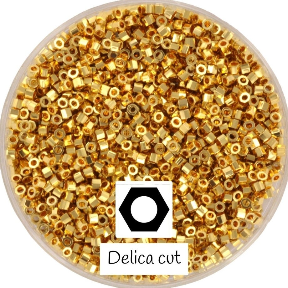 Miyuki Cut Delica beads 24kt gold plated, 5g 11/0 Color DBC 31, hex cut delica beads, hexagonal beads, six-sided beads