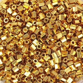 Miyuki seed beads 11/0 2cut, 24kt gold plated, size 11/0 color 191, beads from japan, hexagonal beads, hex cut beads, six-sided beads