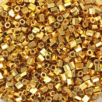 Miyuki seed beads 11/0 2cut, 24kt gold plated, size 11/0 color 191, beads from japan, hexagonal beads, hex cut beads, six-sided beads