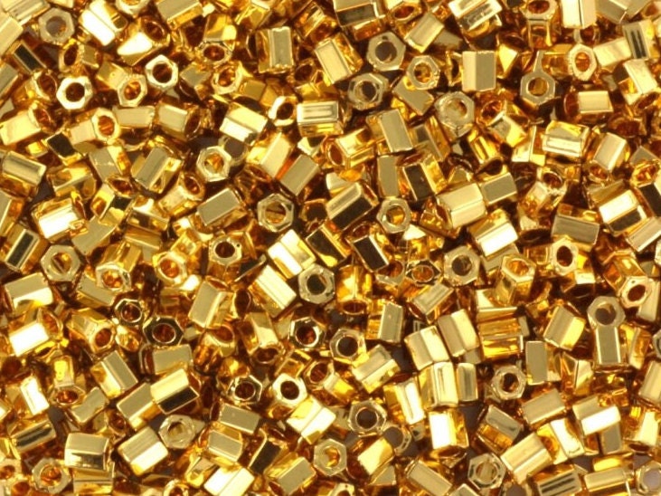 Miyuki seed beads 11/0 2cut, 24kt gold plated, size 11/0 color 191, beads from japan, hexagonal beads, hex cut beads, six-sided beads