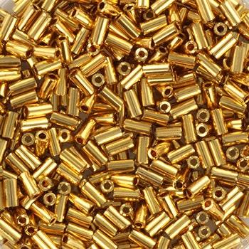 Miyuki bugles 3mm, 24kt gold plated, color 191, beads from japan, tube shaped beads, long beads, japanese beads, yellow gold beads