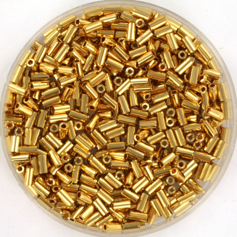 Miyuki bugles 3mm, 24kt gold plated, color 191, beads from japan, tube shaped beads, long beads, japanese beads, yellow gold beads