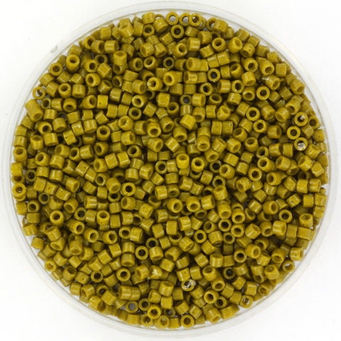 Miyuki Delica beads duracoat opaque dyed spanish olive, 5g 11/0 color DB 2141, cylindrical beads, Miyuki opaque green DB2141, Miyuki Delica