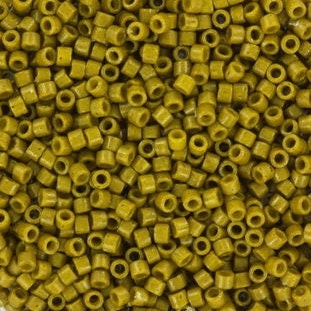 Miyuki Delica beads duracoat opaque dyed spanish olive, 5g 11/0 color DB 2141, cylindrical beads, Miyuki opaque green DB2141, Miyuki Delica