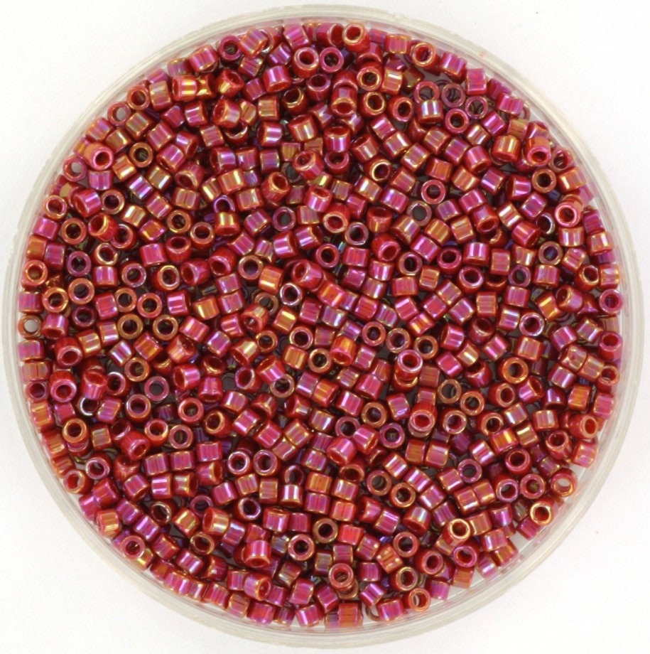 Miyuki Delica beads opaque glazed dark red, 5g 11/0 DB2275, cylindrical beads, Miyuki Delica luster red, color DB 2275