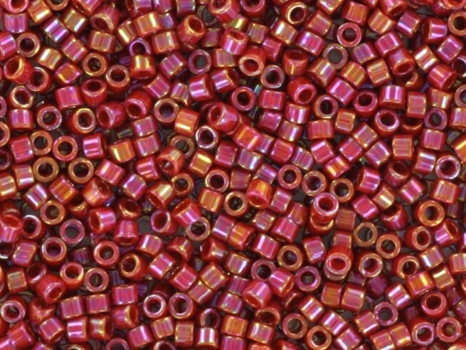 Miyuki Delica beads opaque glazed dark red, 5g 11/0 DB2275, cylindrical beads, Miyuki Delica luster red, color DB 2275