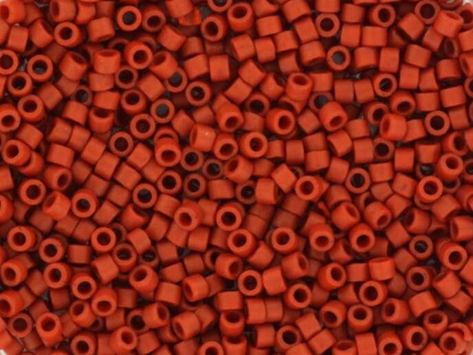 Miyuki Delica beads opaque glazed frosted red, 5g 11/0 DB2288, cylindrical beads, Miyuki Delica matte luster red, color DB 2288