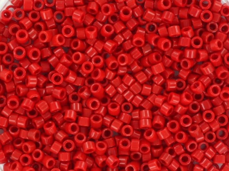 Miyuki Delica beads opaque red, 5g 11/0 DB723, cylindrical beads, Miyuki opaque red, color DB 723, DB 0723, DB0723