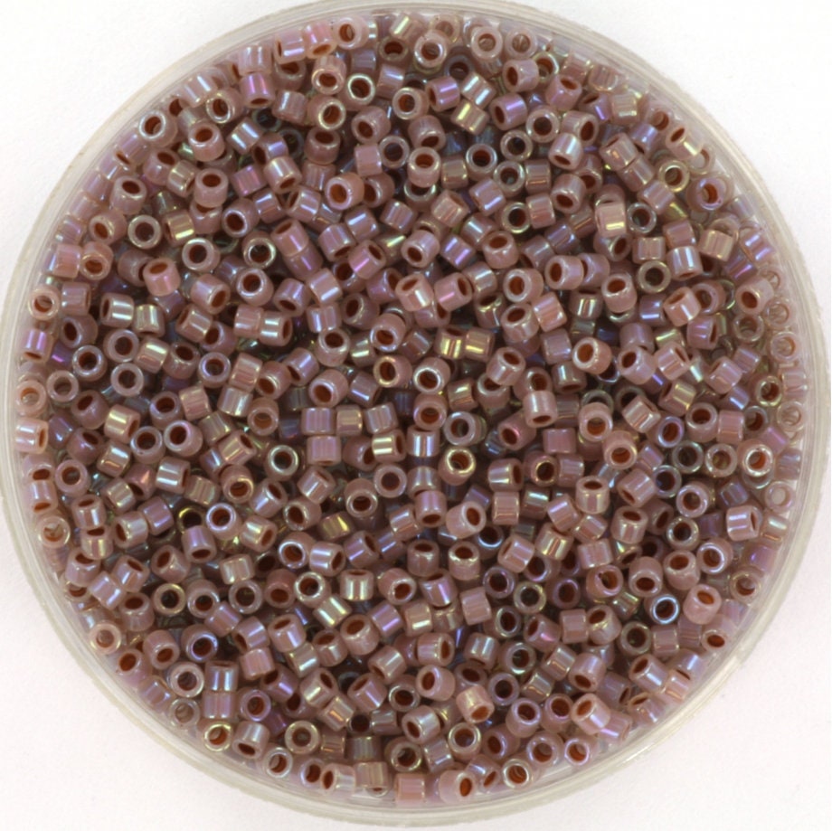 Miyuki Delica beads cocoa lined ab opal, 5g 11/0 DB1749, cylindrical beads, opaque luster brown Miyuki DB 1749