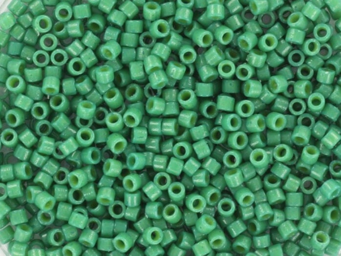 Miyuki Delica beads duracoat opaque dyed spruce green, 5g 11/0 color DB 2127, cylindrical beads, Miyuki opaque dark green DB2127