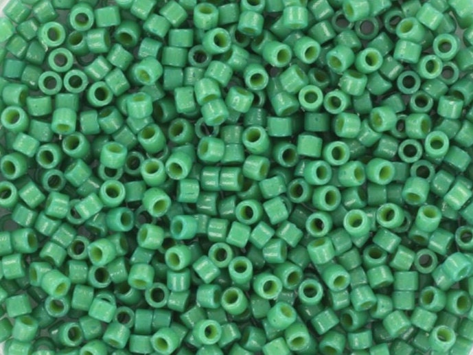 Miyuki Delica beads duracoat opaque dyed spruce green, 5g 11/0 color DB 2127, cylindrical beads, Miyuki opaque dark green DB2127