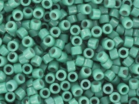 Miyuki Delica beads duracoat opaque dyed eucalyptus, 5g 11/0 color DB 2131, cylindrical beads, Miyuki opaque teal DB2131, Delicas blue