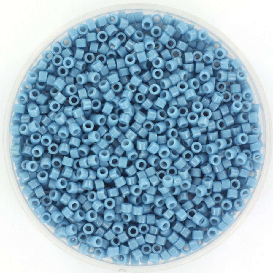 Miyuki Delica beads duracoat opaque dyed bayberry blue, 5g 11/0 color DB 2132, cylindrical beads, Miyuki opaque blue DB2132, Delicas blue