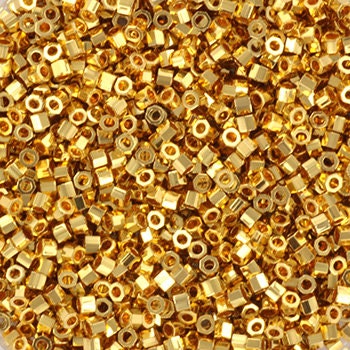 Miyuki Cut Delica beads 24kt gold plated, 5g 11/0 Color DBC 31, hex cut delica beads, hexagonal beads, six-sided beads