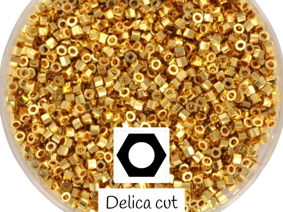 Miyuki Cut Delica beads 24kt gold plated, 5g 11/0 Color DBC 31, hex cut delica beads, hexagonal beads, six-sided beads