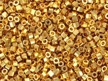 Miyuki Cut Delica beads 24kt gold plated, 5g 11/0 Color DBC 31, hex cut delica beads, hexagonal beads, six-sided beads