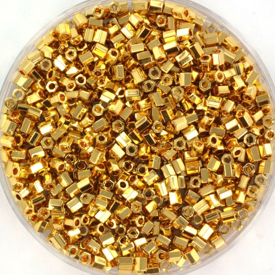 Miyuki seed beads 11/0 2cut, 24kt gold plated, size 11/0 color 191, beads from japan, hexagonal beads, hex cut beads, six-sided beads