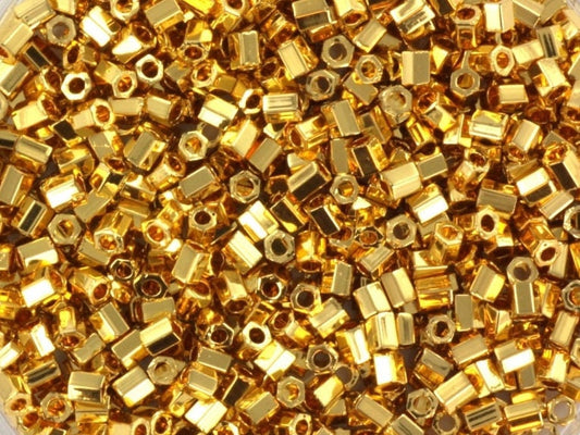 Miyuki seed beads 11/0 2cut, 24kt gold plated, size 11/0 color 191, beads from japan, hexagonal beads, hex cut beads, six-sided beads