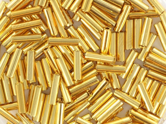 Miyuki bugles 6mm, 24kt gold plated, color 191, beads from japan, tube shaped beads, long beads, japanese beads, yellow gold beads