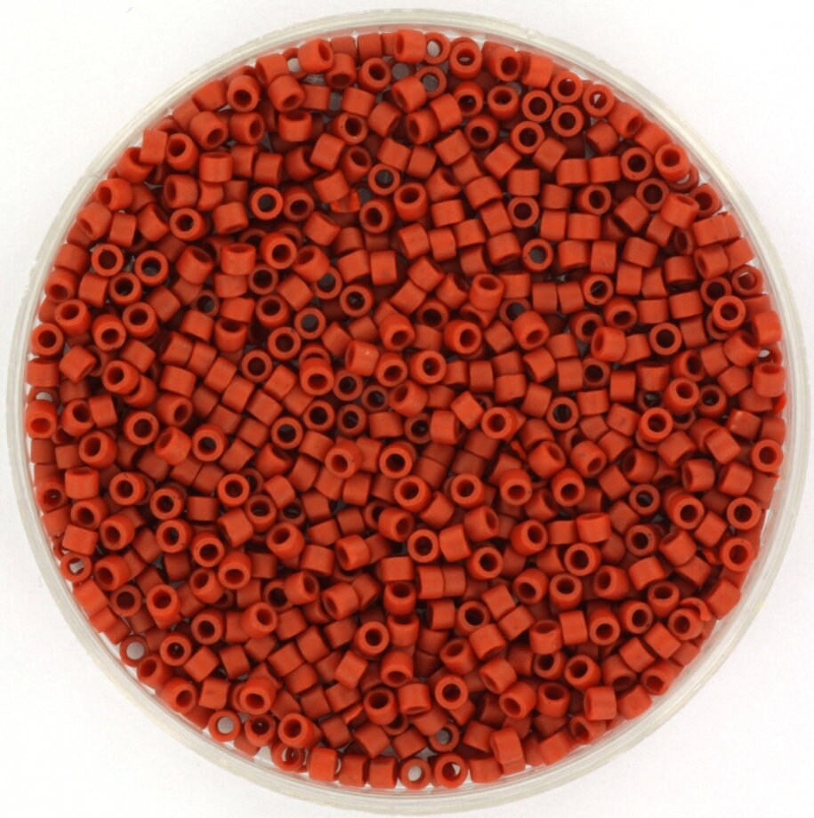 Miyuki Delica beads opaque glazed frosted red, 5g 11/0 DB2288, cylindrical beads, Miyuki Delica matte luster red, color DB 2288