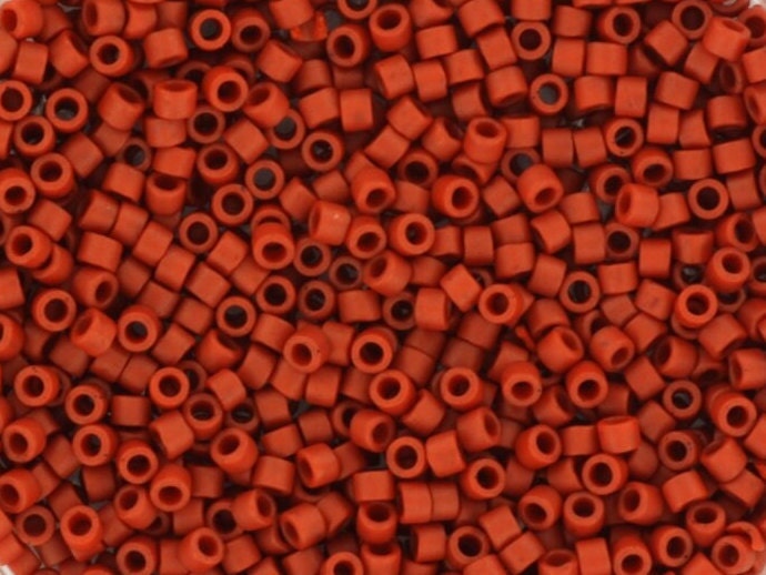 Miyuki Delica beads opaque glazed frosted red, 5g 11/0 DB2288, cylindrical beads, Miyuki Delica matte luster red, color DB 2288