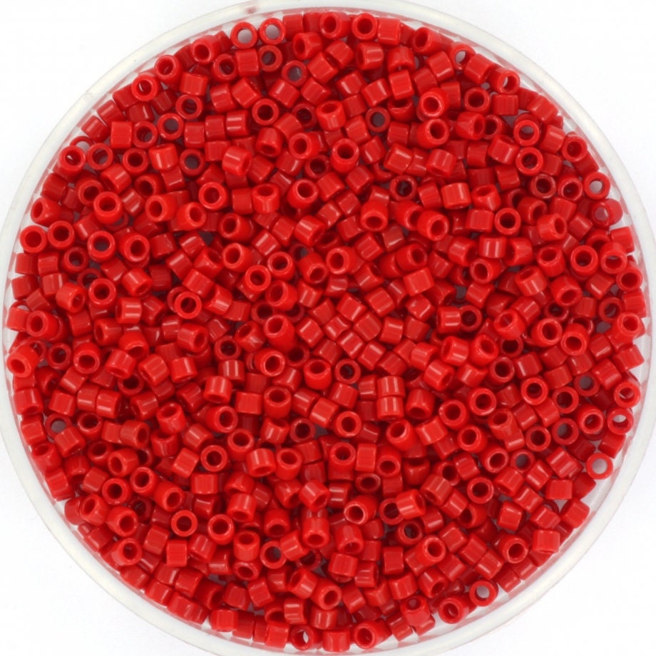 Miyuki Delica beads opaque red, 5g 11/0 DB723, cylindrical beads, Miyuki opaque red, color DB 723, DB 0723, DB0723