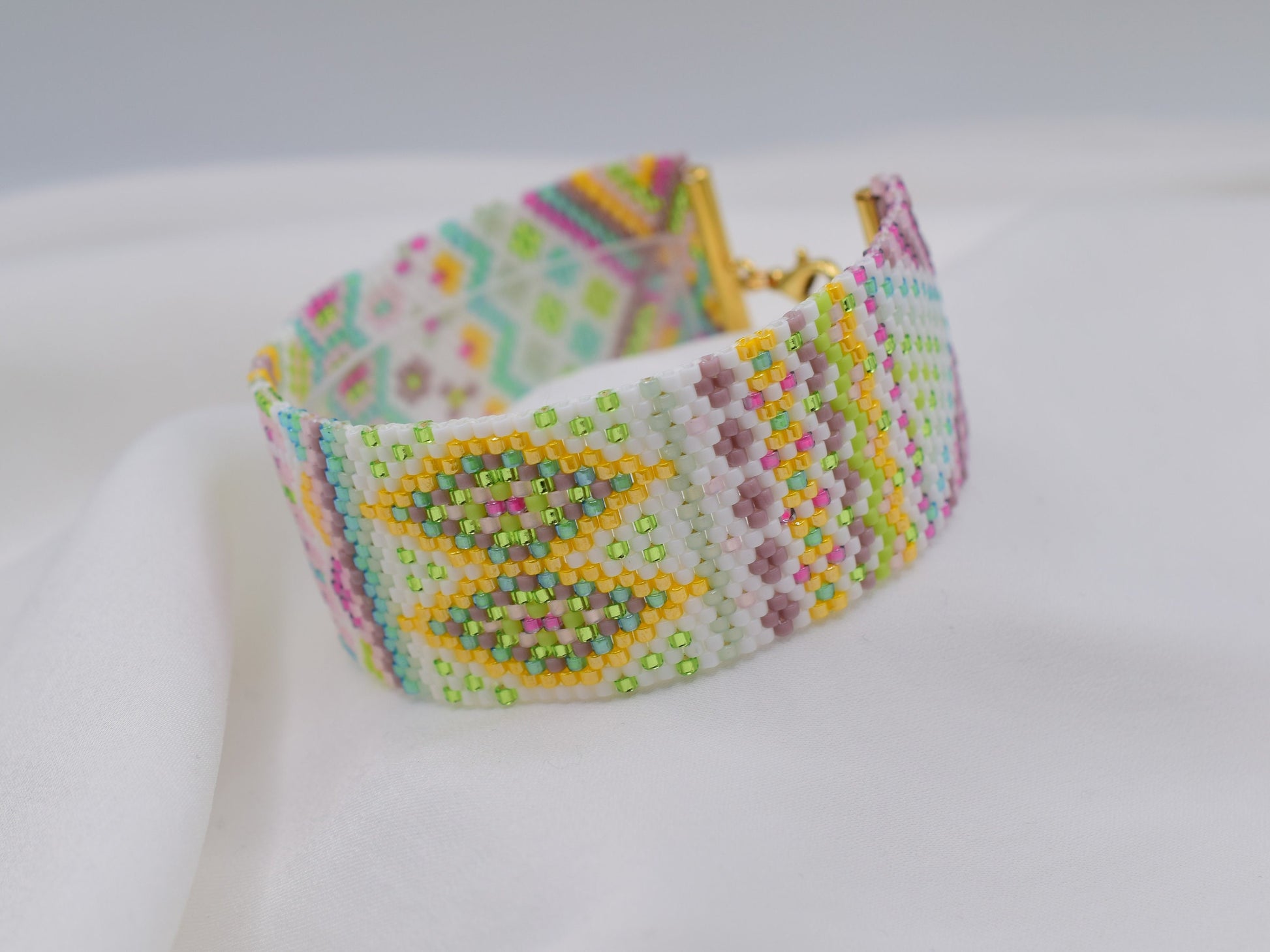 Colorful beaded bracelet, summer bracelet cuff, pastel bracelet, adjustable bracelet wide, birthday gift for girlfriend, rainbow bracelet