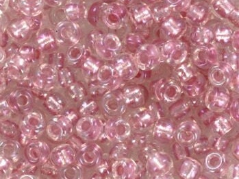 10g Miyuki seed beads 8/0, fancy lined soft pink 3639, japanese beads, pink beads, size 8 3mm, transparent beads