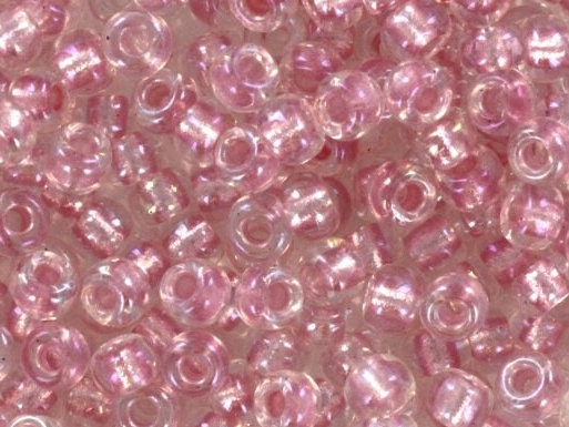 10g Miyuki seed beads 8/0, fancy lined soft pink 3639, japanese beads, pink beads, size 8 3mm, transparent beads