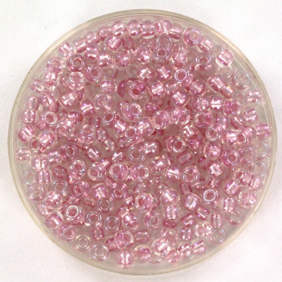 10g Miyuki seed beads 8/0, fancy lined soft pink 3639, japanese beads, pink beads, size 8 3mm, transparent beads