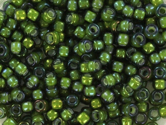 10g Miyuki seed beads 8/0, fancy lined soft chartreuse green 3764, japanese beads, green beads, size 8 3mm, transparent beads