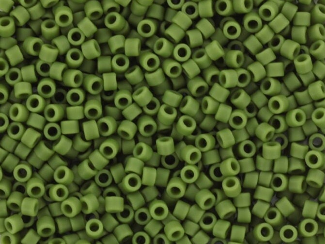 Miyuki Delica beads opaque matte avocado, 5g 11/0 DB1585, cylindrical beads, dark green Miyuki, color DB 1585, Delica green