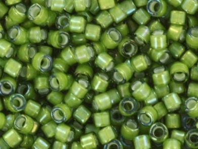 Miyuki Delica beads white lined ab light green, 5g 11/0 DB1786, cylindrical beads, transparent green Miyuki, color DB 1786, Delica green