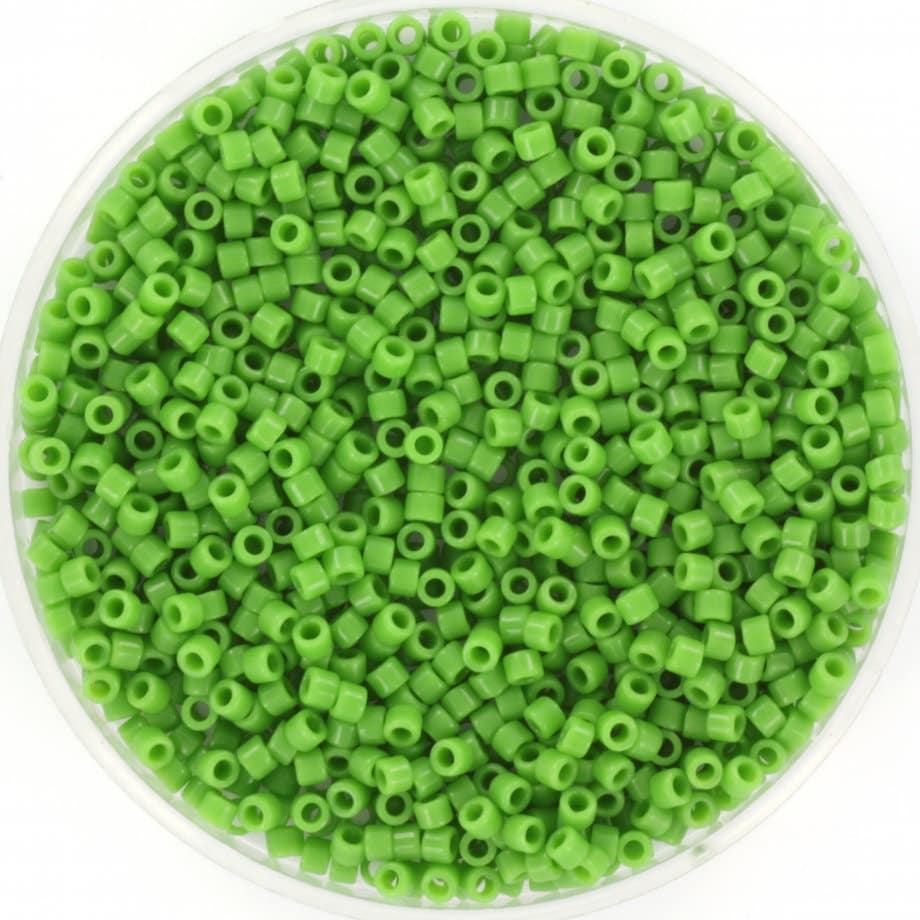 Miyuki Delica beads opaque green, 5g 11/0 color DB 724, cylindrical beads, Miyuki opaque dark green DB724,