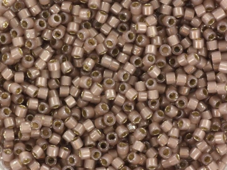 Miyuki Delica beads silverlined opal cinnamon, light brown, 5g 11/0 color DB 1460, cylindrical beads, silverlined milky brown DB1460