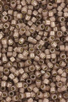 Miyuki Delica beads silverlined opal cinnamon, light brown, 5g 11/0 color DB 1460, cylindrical beads, silverlined milky brown DB1460