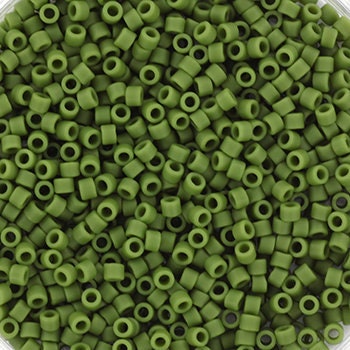 Miyuki Delica beads opaque matte avocado, 5g 11/0 DB1585, cylindrical beads, dark green Miyuki, color DB 1585, Delica green