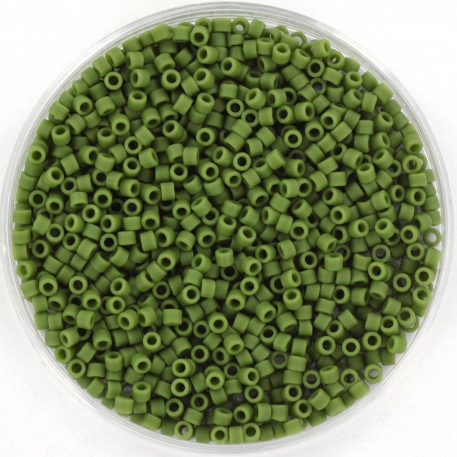 Miyuki Delica beads opaque matte avocado, 5g 11/0 DB1585, cylindrical beads, dark green Miyuki, color DB 1585, Delica green