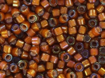 Miyuki Delica beads white lined ab dark topaz, 5g 11/0 DB1779, cylindrical beads, dark brown Miyuki, color DB 1779, Delica honey color