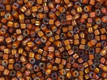 Miyuki Delica beads white lined ab dark topaz, 5g 11/0 DB1779, cylindrical beads, dark brown Miyuki, color DB 1779, Delica honey color