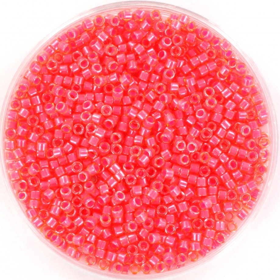 Miyuki Delica beads luminous poppy red, size 11/0, color DB2051, cylindrical beads, Miyuki neon red, Miyuki luminous colors