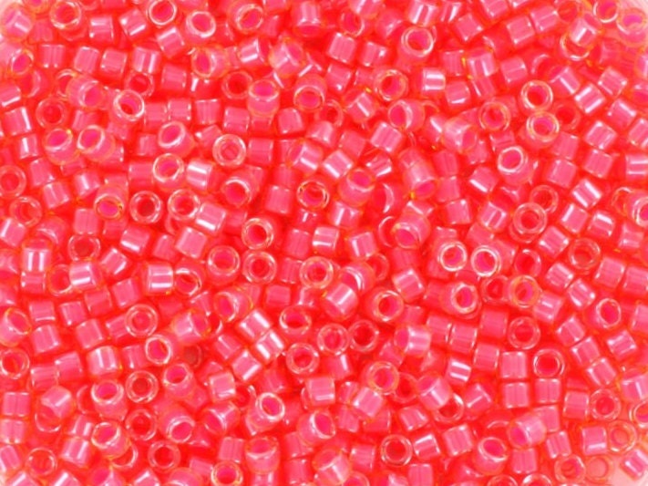 Miyuki Delica beads luminous poppy red, size 11/0, color DB2051, cylindrical beads, Miyuki neon red, Miyuki luminous colors