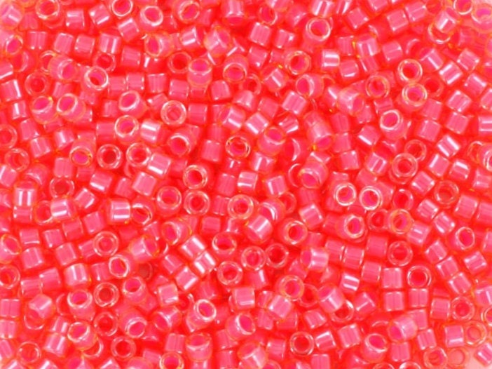 Miyuki Delica beads luminous poppy red, size 11/0, color DB2051, cylindrical beads, Miyuki neon red, Miyuki luminous colors