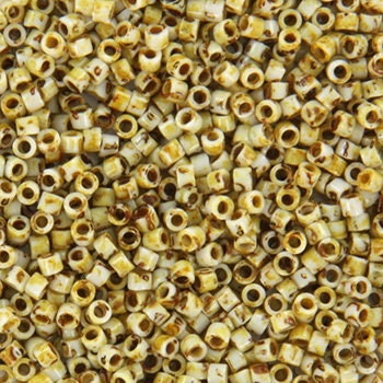 Miyuki Delica beads opaque picasso yellow, 5g 11/0 DB2262, cylindrical beads, marbled yellow, DB 2262, Delica opaque beige