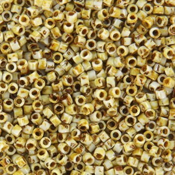 Miyuki Delica beads opaque picasso yellow, 5g 11/0 DB2262, cylindrical beads, marbled yellow, DB 2262, Delica opaque beige