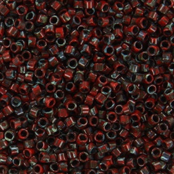 Miyuki Delica beads opaque picasso red, 5g 11/0 DB2263, cylindrical beads, marbled red, DB 2263, Delica opaque black