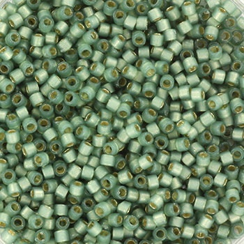 Miyuki Delica beads duracoat semi frosted silverlined dyed laurel, 5g 11/0 DB2190, cylindrical beads, transparent green Miyuki, DB 2190,