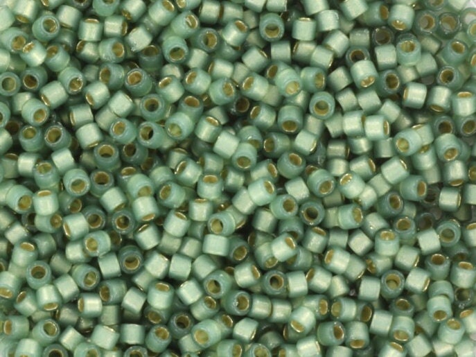 Miyuki Delica beads duracoat semi frosted silverlined dyed laurel, 5g 11/0 DB2190, cylindrical beads, transparent green Miyuki, DB 2190,