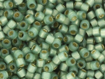 Miyuki Delica beads duracoat semi frosted silverlined dyed laurel, 5g 11/0 DB2190, cylindrical beads, transparent green Miyuki, DB 2190,